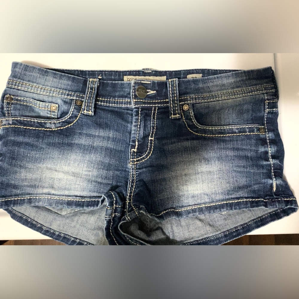 BKE Blue Jean Shorts with Distressed Whiskering
